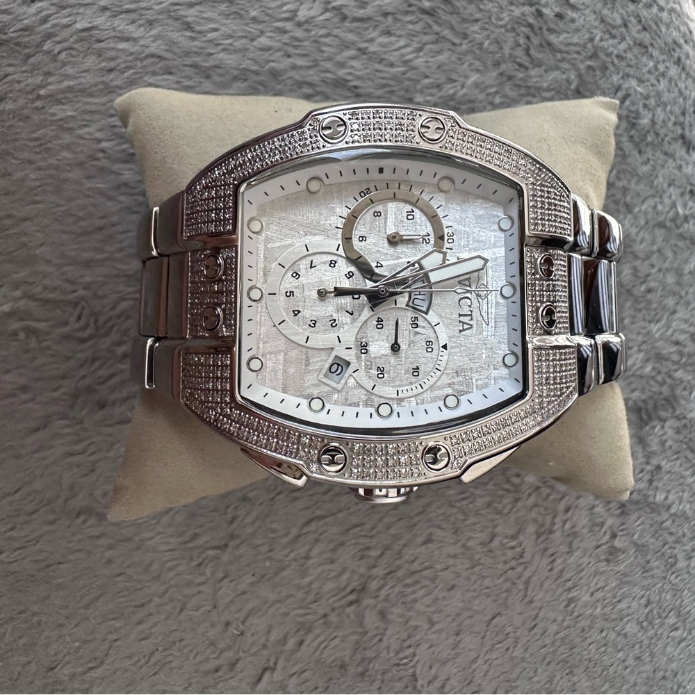 Invicta Silver Chronograph Watch with Diamond Accents
